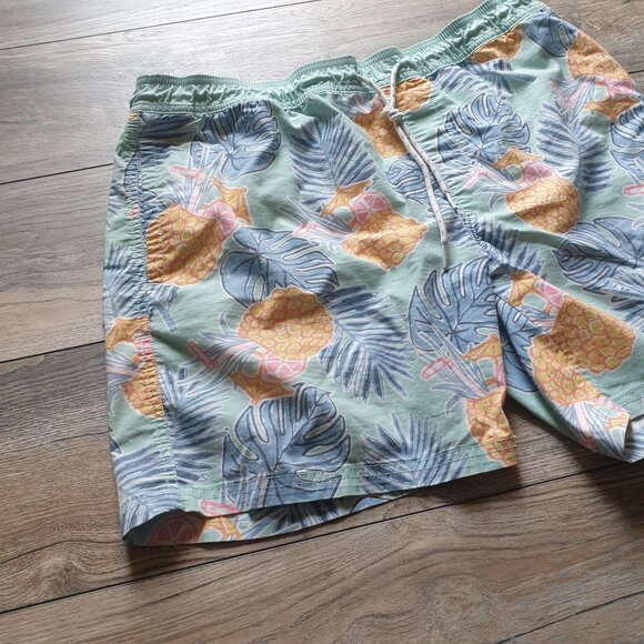 Goodfellow Co Mens Pineapple Print Swim Trunks Large Elastic Waist Green Blue - Picture 2 of 7